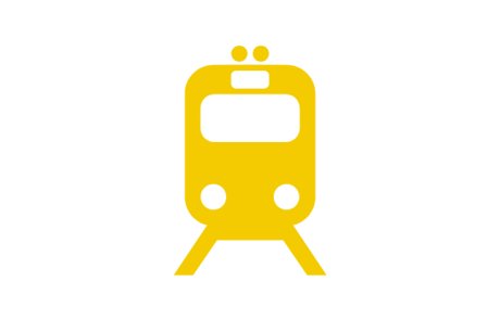 Gelbes Symbol einer Straßenbahn oder eines Zuges.