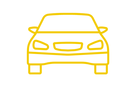 Gelbes Symbol eines Autos von vorne.