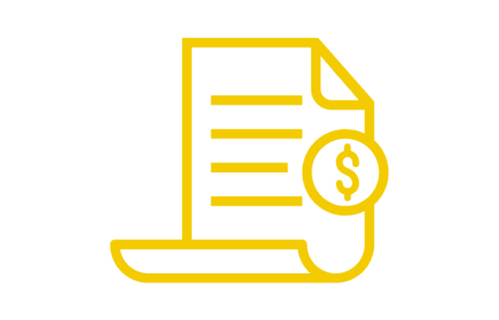 Gelbes Symbol eines Dokuments mit einem Dollarzeichen.