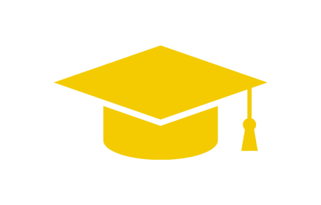 Gelbes Symbol eines Doktorhuts.